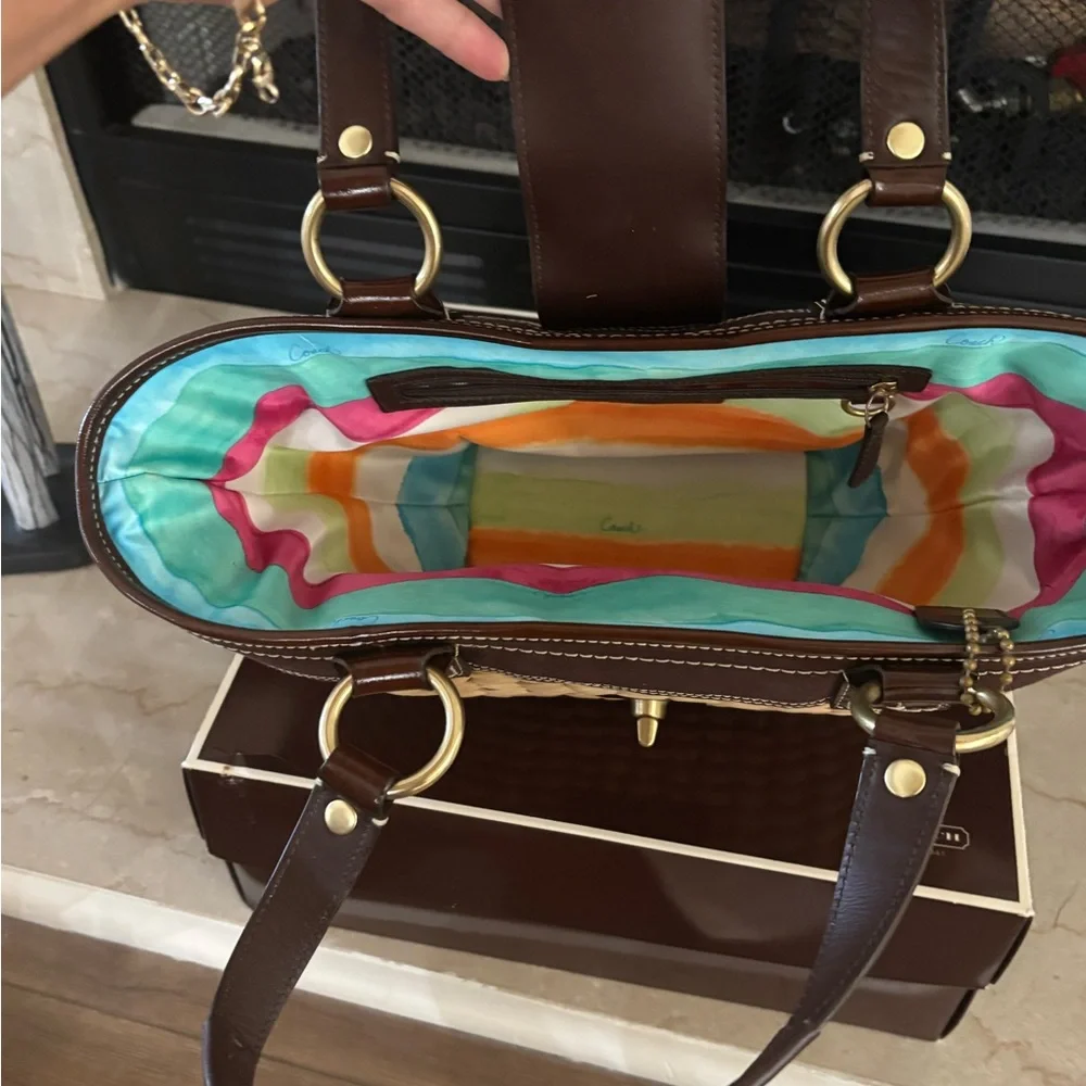 Coach Brown and Tan Leather Trim Tote - Picture 5 of 7